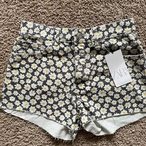 Zara high waisted daisy denim shorts